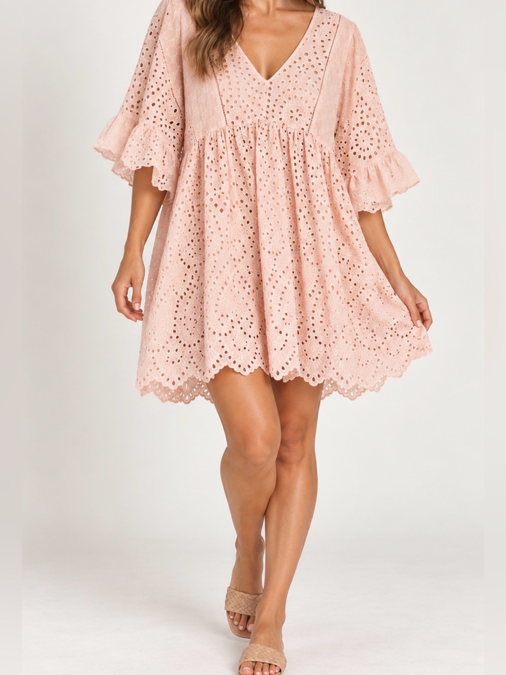 Anthropologie Akemi + Kin Brooke Blush Pink Eyelet Swing Dress